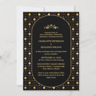 Black & Guld Gatsby Art Deco 1920-talet Bröllop Inbjudningar
