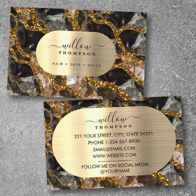 Black Guld Geode Agate Glitter Visitkort (Black Gold Geode Agate Glitter Business Card)