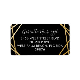 Black Guld Geometric Modern OSA Adress Adressetikett