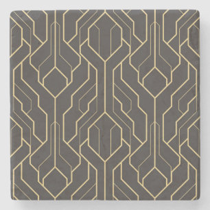 Black Guld Geometric Mönster Art Deco Stenunderlägg