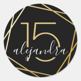 Black Guld Geometric Qunice Años Sticker-etikett Runt Klistermärke