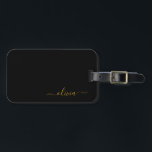 Black Guld Girly Script Monogram Namn Modern Bagagebricka<br><div class="desc">Svart och Guld Monogram Lägg till din egen Namn--Märkre.. Med påsens märkre blir perfekten söt 16-årsdag,  bröllop,  möhippa,  babydusch eller bachelorette-festgåva till någon som dekorerar hennes rum i stil.</div>
