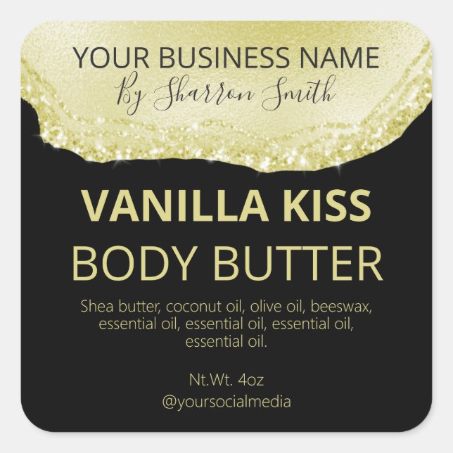 Black Guld Glam Glitter Agate Product Burk etikett (Framsida)