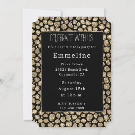 Black Guld Glam Glitter Leopard Inbjudningar