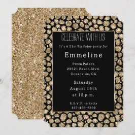 Black Guld Glam Glitter Leopard Inbjudningar