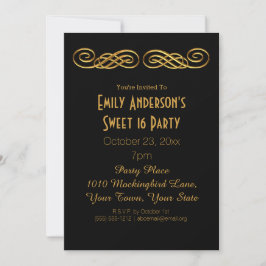 Black Guld Glamor Theme Sweet 16 Birthday Inbjudningar
