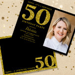 Black Guld Glitter 50:e överraskningsfoto från föd Inbjudningar<br><div class="desc">Glam 50:e födelsedagsinbjudan med Personlig Bild - markera femtio års liv med panache med våra 50:e födelsedagsinbjudningar. Dessa inbjudningar, med sitt svarta och guld färg-program, förmedlar en känsla av smakfull elegans samtidigt som de tillför ett glamorstreck med gyllene glitter, som detaljerat beskriver er milstolpe på födelsedagen. Vår detalj "hur det...</div>