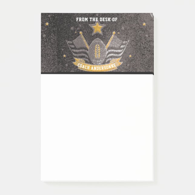 Black Guld Glitter American Football Coach Far Post-it Block (Framsida)