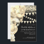 Black Guld Glitter-ballongen Tassel vid födelsedag Inbjudningar<br><div class="desc">Modern Elegant Black Classic Faux Gult Guld Glitter Gnistra Banner Bow Tassel Balloon oavsett ålder</div>