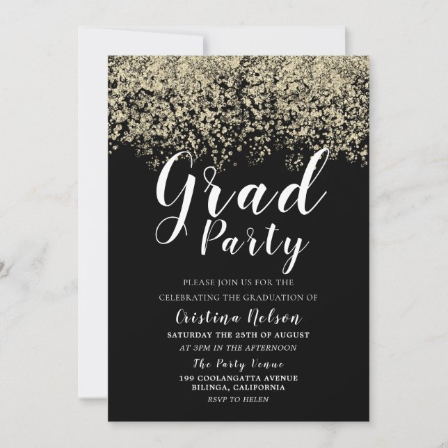 Black Guld Glitter Boy Girl Studenten Grad Party Inbjudningar (Framsida)