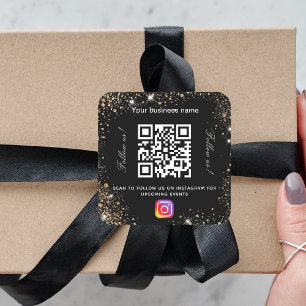 Black guld glitter business namn qr-kodinstagram fyrkantigt klistermärke