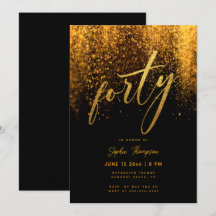 Black Guld Glitter Calligraphy Elegant 40 Birthday