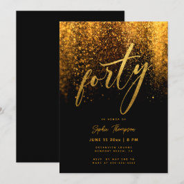 Black Guld Glitter Calligraphy Elegant 40 Birthday Inbjudningar