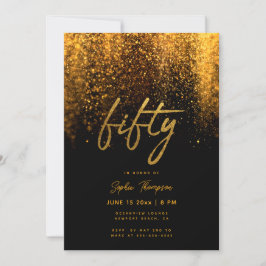 Black Guld Glitter Calligraphy Elegant 50 Birthday Inbjudningar