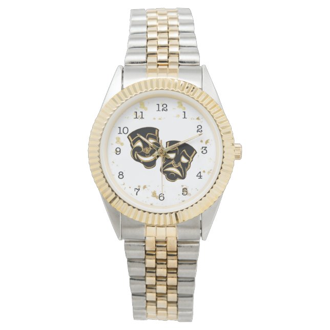 Black Guld Glitter Comedy and Tragedy Theater Watc Armbandsur (Framsida)