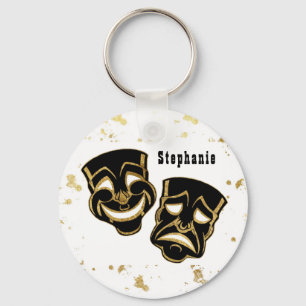 Black Guld Glitter Comedy och Tragedy Monogram Nyckelring