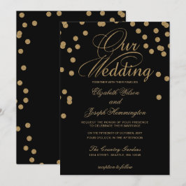 Black Guld Glitter Confetti Elegant bröllop Inbjudningar