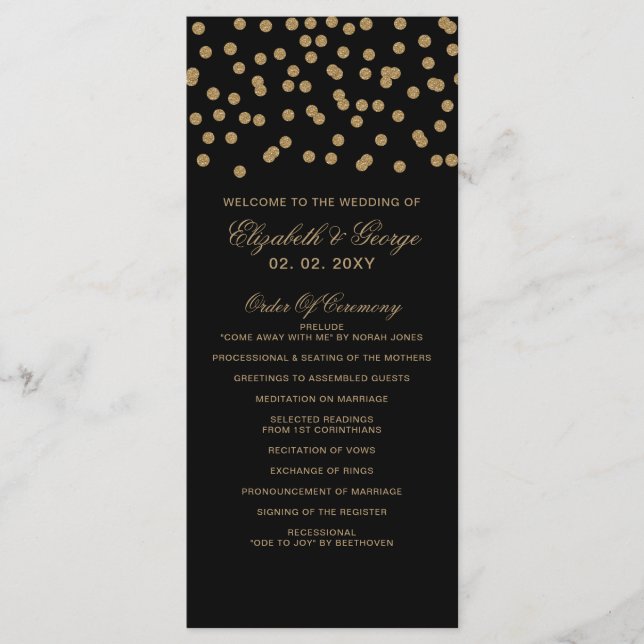 Black Guld Glitter Confetti Elegant bröllop Program (Framsida)