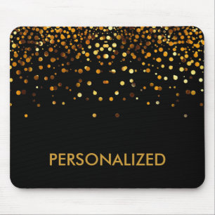 Black Guld Glitter Confetti Faux Personlig Musmatta