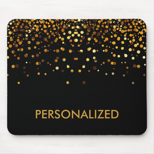 Black Guld Glitter Confetti Faux Personlig Musmatta (Framsidan)