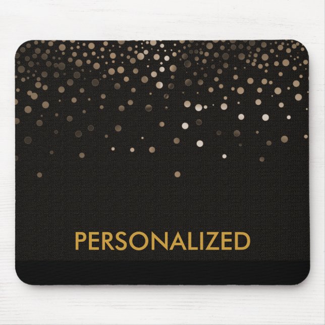 Black Guld Glitter Confetti Faux-Personligen Musmatta (Framsidan)