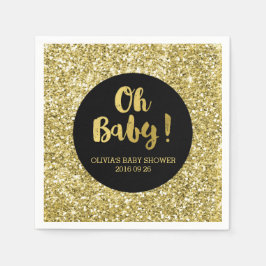 Black Guld Glitter Confetti Oh Baby Baby Shower Pappersservett