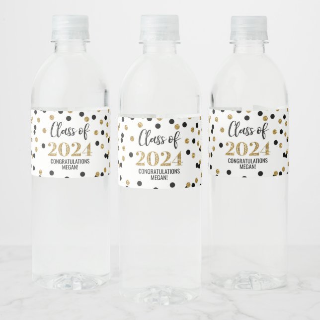 Black Guld Glitter Confetti Studenten Vattenflaskor Etikett (Flaskor)