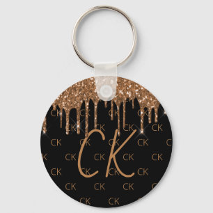 Black guld glitter droppar monogram initialer nyckelring