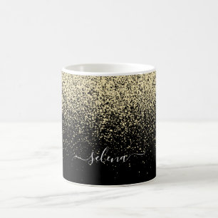 Black Guld Glitter Girly Monogram Kaffemugg