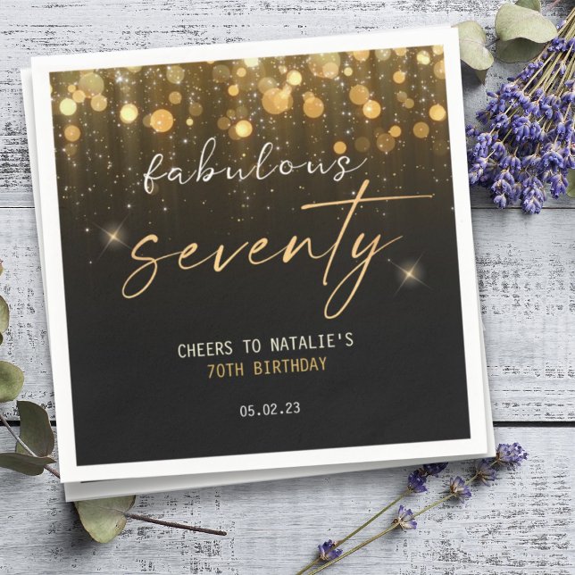 Black Guld Glitter Gnistra Glam 70:e födelsedagen Pappersservett (Skapare uppladdad)