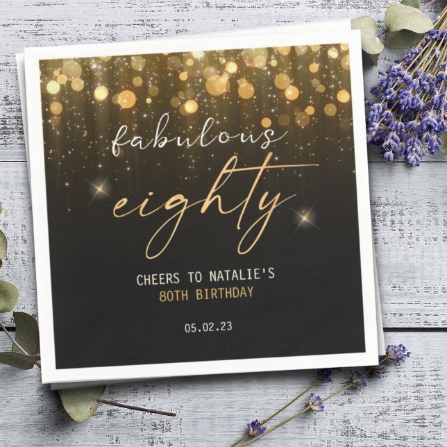 Black Guld Glitter Gnistra Glam 80:e födelsedagen Pappersservett (Skapare uppladdad)