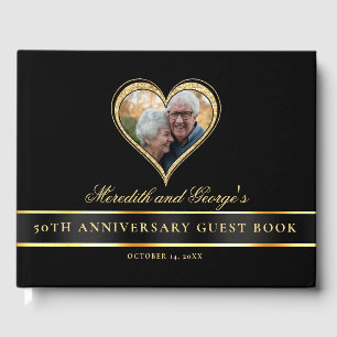 Black Guld Glitter Heart Photo 50-årsdagen Gästböcker