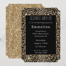 Black Guld Glitter Leopard Inbjudningar