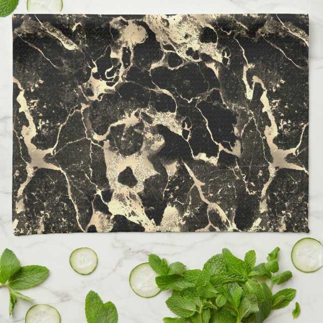 Black & Guld Glitter Marble 2 Kitchen Towel Kökshandduk (Vikta)