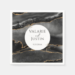 Black Guld Glitter Marble Bröllop Napkins Pappersservett