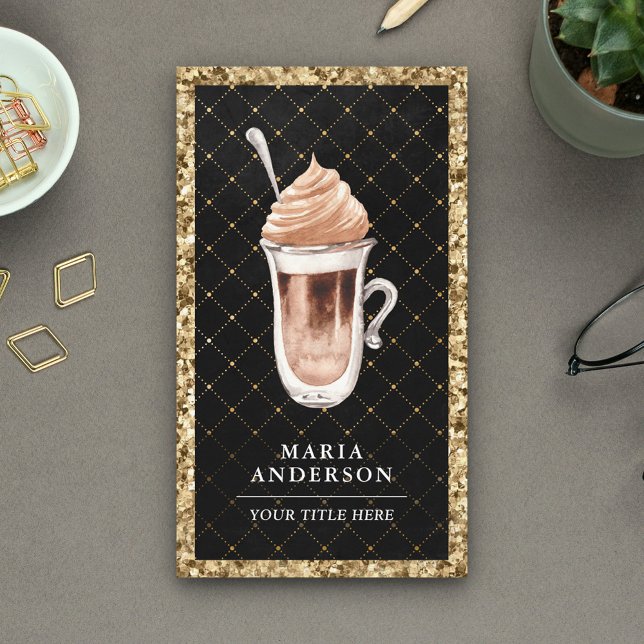 Black Guld Glitter Mocha Latte Coffee Shop Visitkort (Skapare uppladdad)
