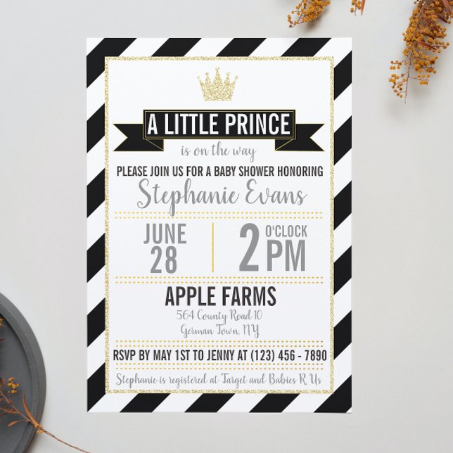 Black Guld Glitter Prince Baby Shower Inbjudan (Skapare uppladdad)
