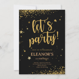 Black Guld Glitter Shiny Låt oss Party födelsedag Inbjudningar