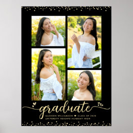 Black Guld Glitter Studenten 4 Photo Script Heart Poster