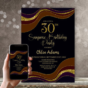 Black Guld Glitter Surprise 30års födelsedag Party Inbjudningar