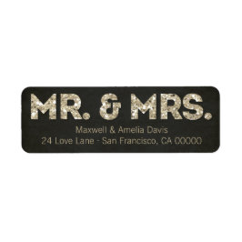 Black & Guld Glitter, titta på Mr. & Mrs Labels Returadress Etikett