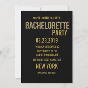 Black Guld Glitter Typography Bachelorette Inbjuda Inbjudningar