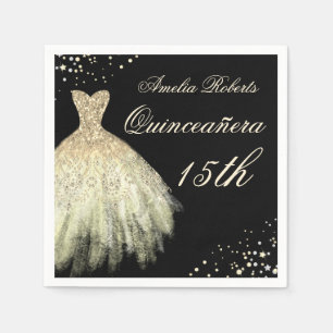 Black Guld Gnistra Dress Quinceanera Napkin Pappersservett