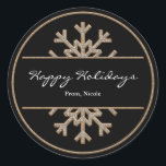 Black & Guld Gnistra Snowflake Helgdag Sticker Runt Klistermärke<br><div class="desc">Black & Guld Gnistra Snowflake Helgdag Sticker.</div>