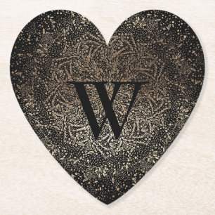 Black Guld Gnistra Snowflake Monogram Underlägg Papper