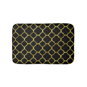 Black Guld Golden Quatrefoil Mönster Elegant Cool Badrumsmatta