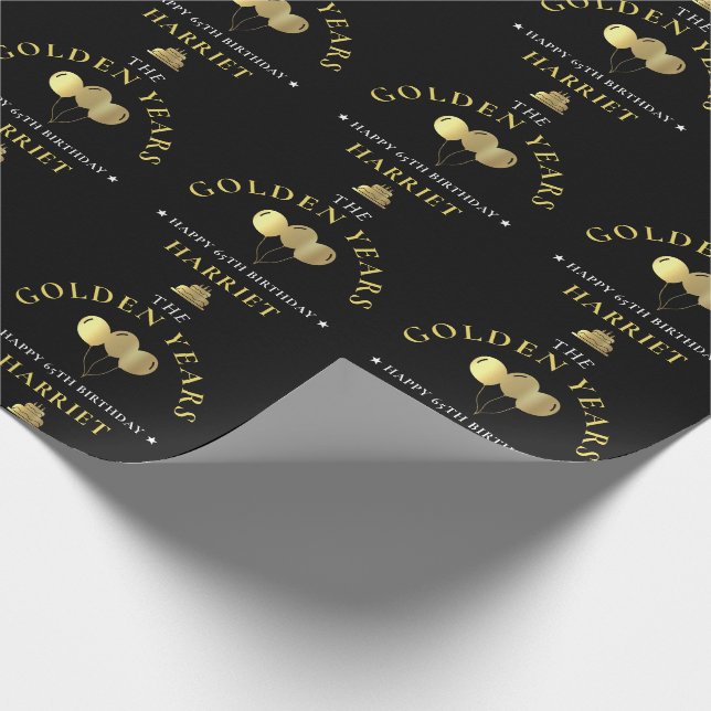 Black & Guld Golden Years 65e Birthday Presentpapper (Hörn)