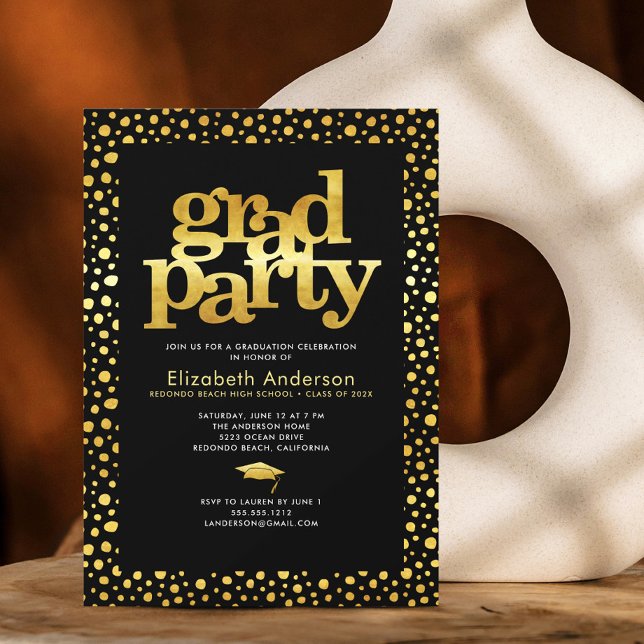 Black guld grad party, modern chic med fetstil, ty inbjudningar (Skapare uppladdad)