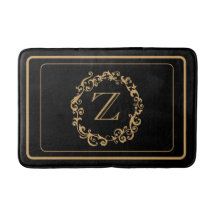 Black Guld Gräns Design Monogram Brev Bath Mat