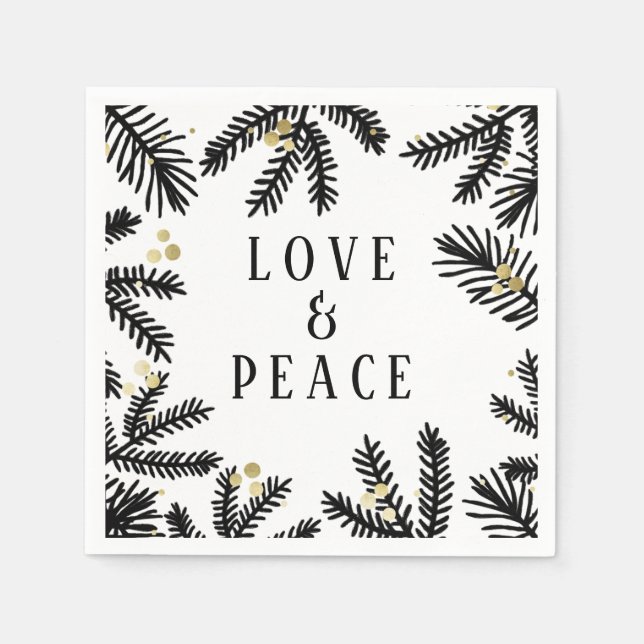 Black & Guld Gräs och Berries Helgdag Pappersservett (Framsidan)